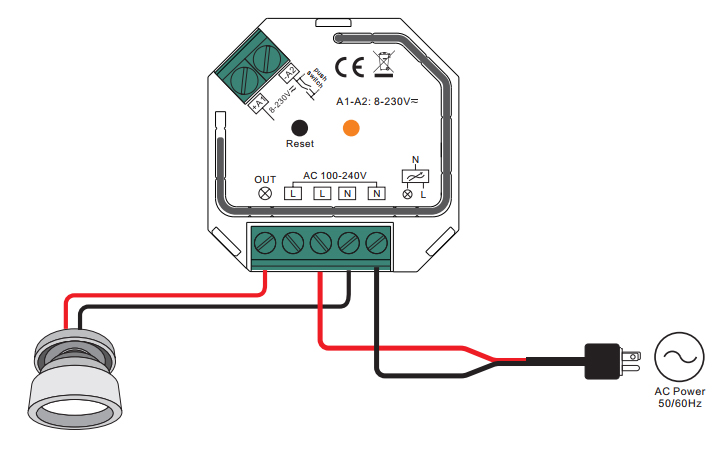 Sunricher ZigBee triakový stmívač 400W (SR-ZG9101SAC-HP) - schéma zapojení