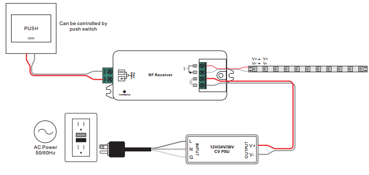 Sunricher RF LED přijímač, 1x8A - DIM10 (SR-1009CS)-Schéma zapojení