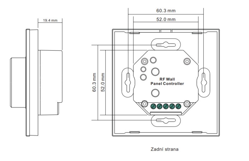 Sunricher RF 1-zónový LED nástěnný ovladač - DIM10 - bílý (SR-2836R)-Technický výkres