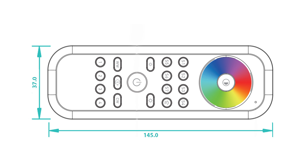 Sunricher ZigBee LED RGB a CCT ovladač (SR-ZG2868)-Technický výkres